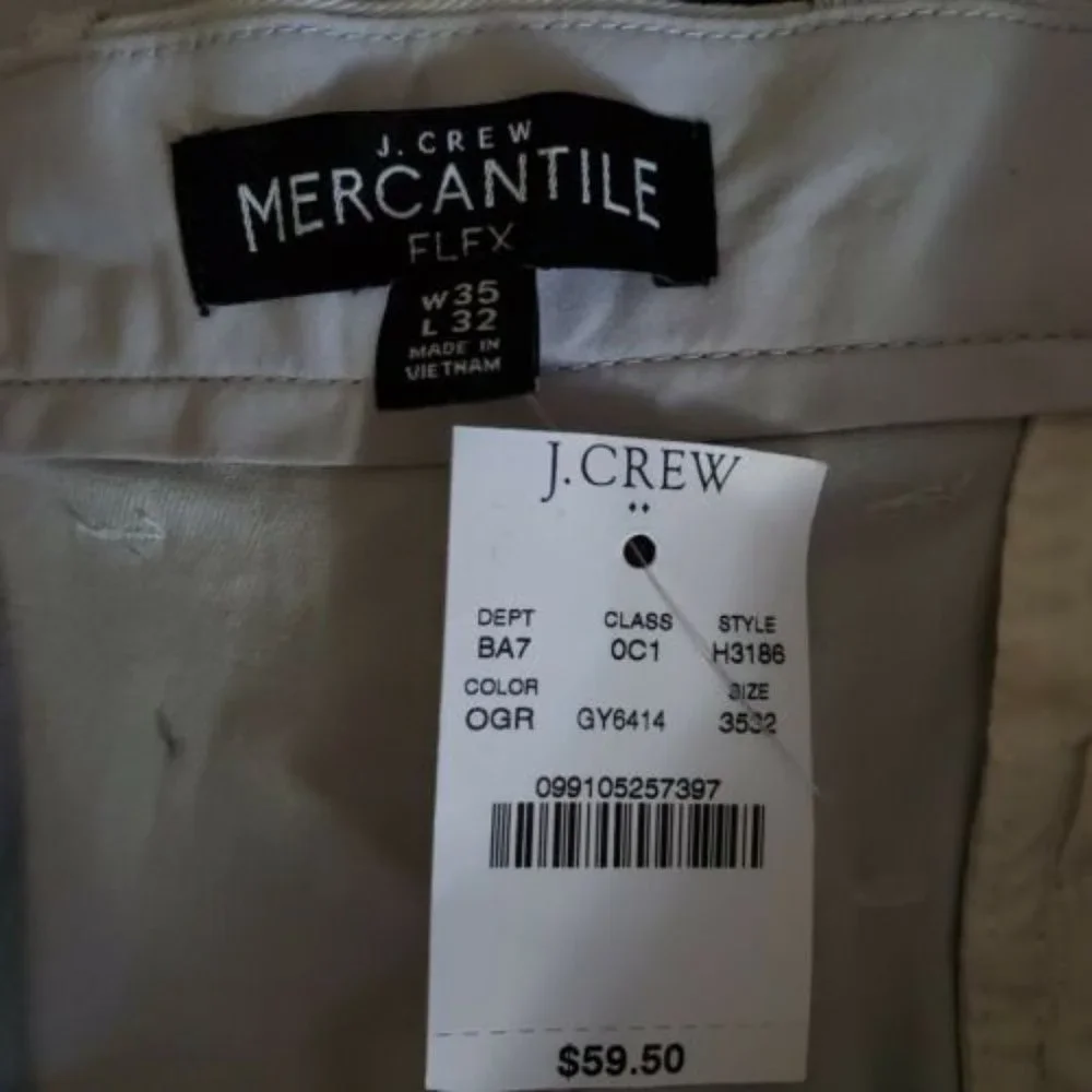 J Crew Mercantile Flex Straight OGR flat front pants 35x32 zip pockets men H3186